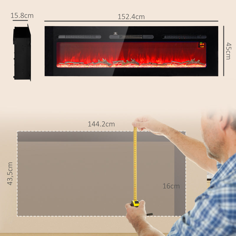 Camino Elettrico da Parete 1800W con Telecomando e Display LCD 152,4x15,8x45 cm Nero -3