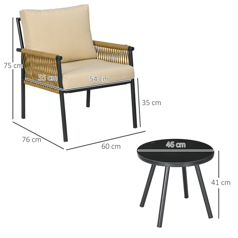 Set Tavolino e 2 Poltroncine con Cuscini da Giardino in Rattan PE Acciaio e Poliestere Beige-3