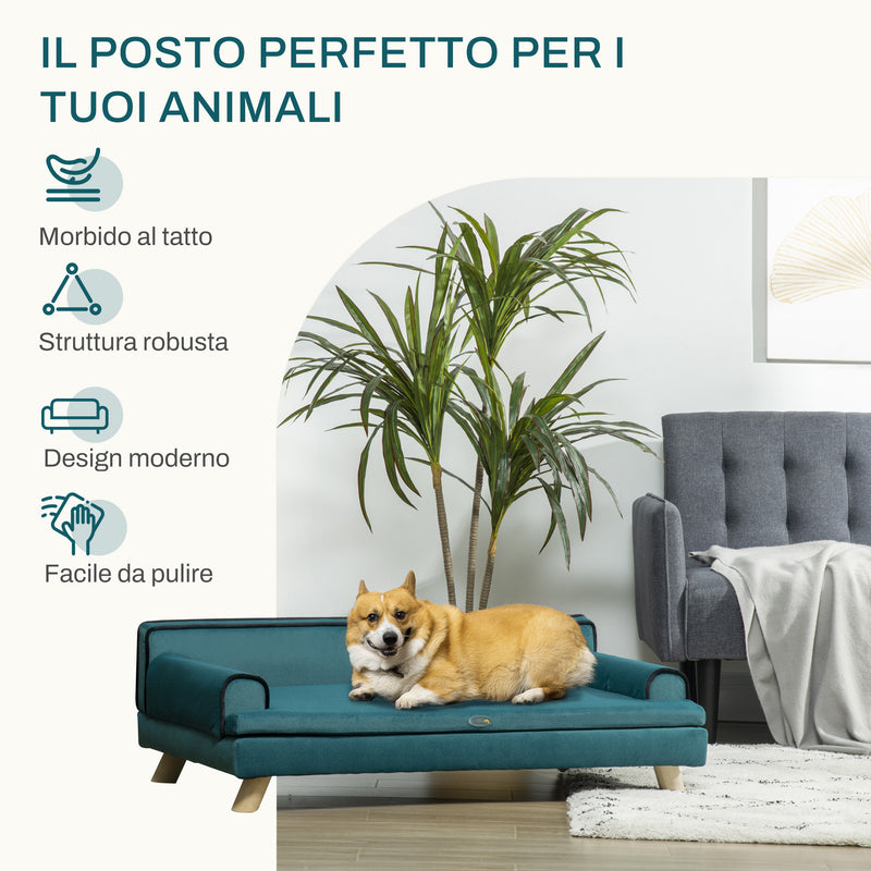 Cuccia Divano per Cani Grandi Sfoderabile e Lavabile 100x62x32 cm Verde -4