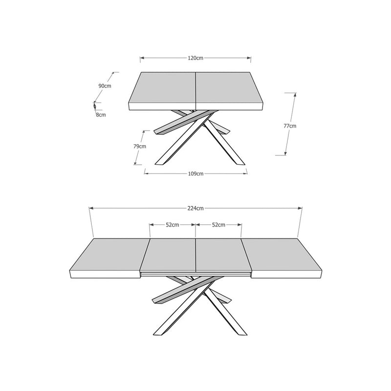 Tavolo Allungabile 120-224x90x77 cm Volantis Cemento Telaio 4A -5