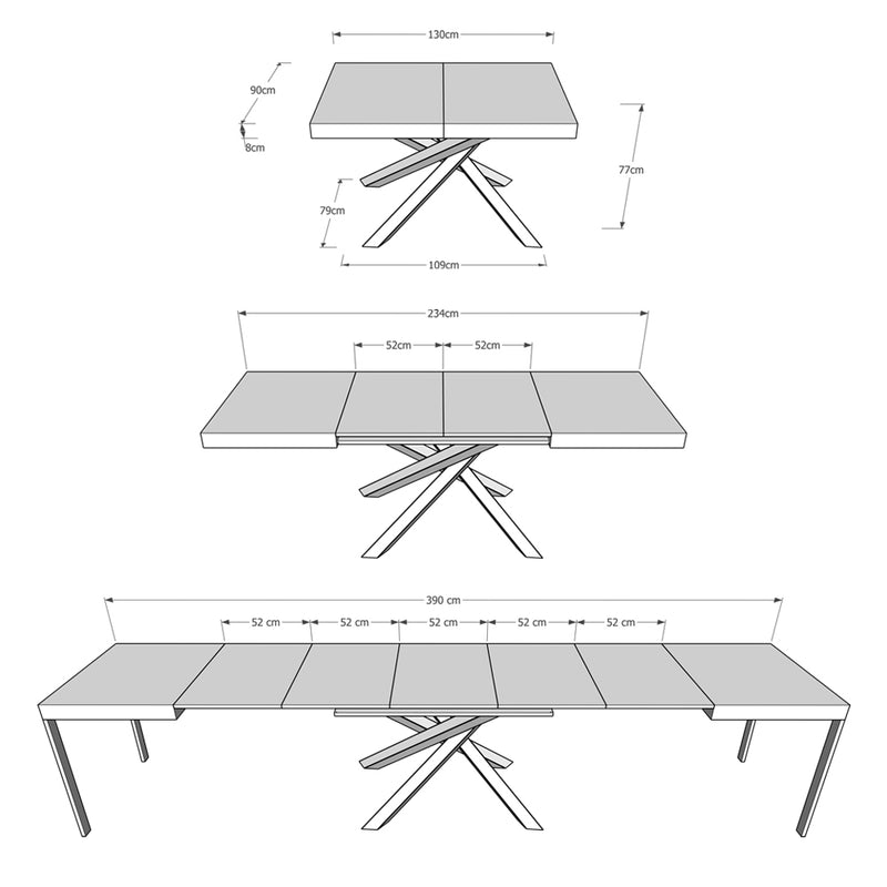 Tavolo Allungabile 140-400x90x77 cm Volantis Bianco Frassino Telaio 4A -6