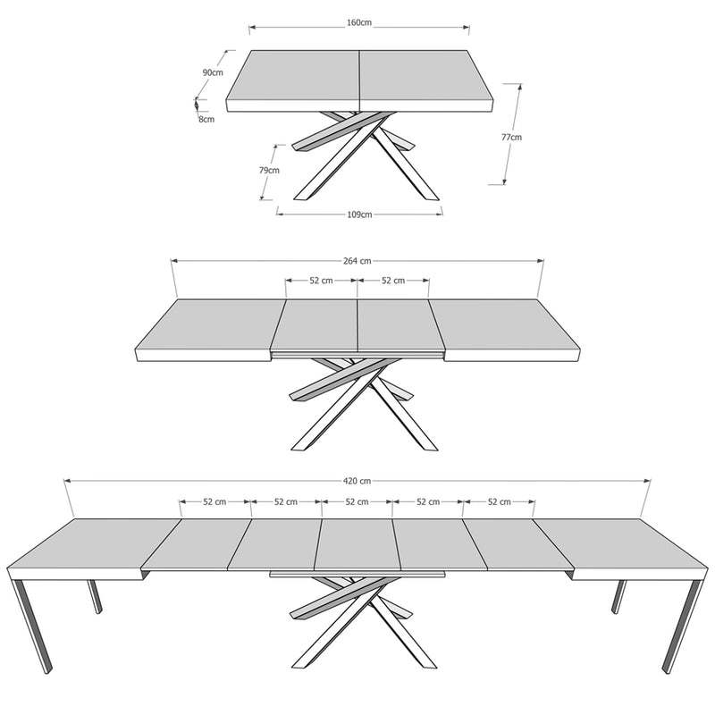 Tavolo Allungabile 160-420x90x77 cm Volantis Cashmere Telaio Antracite -7