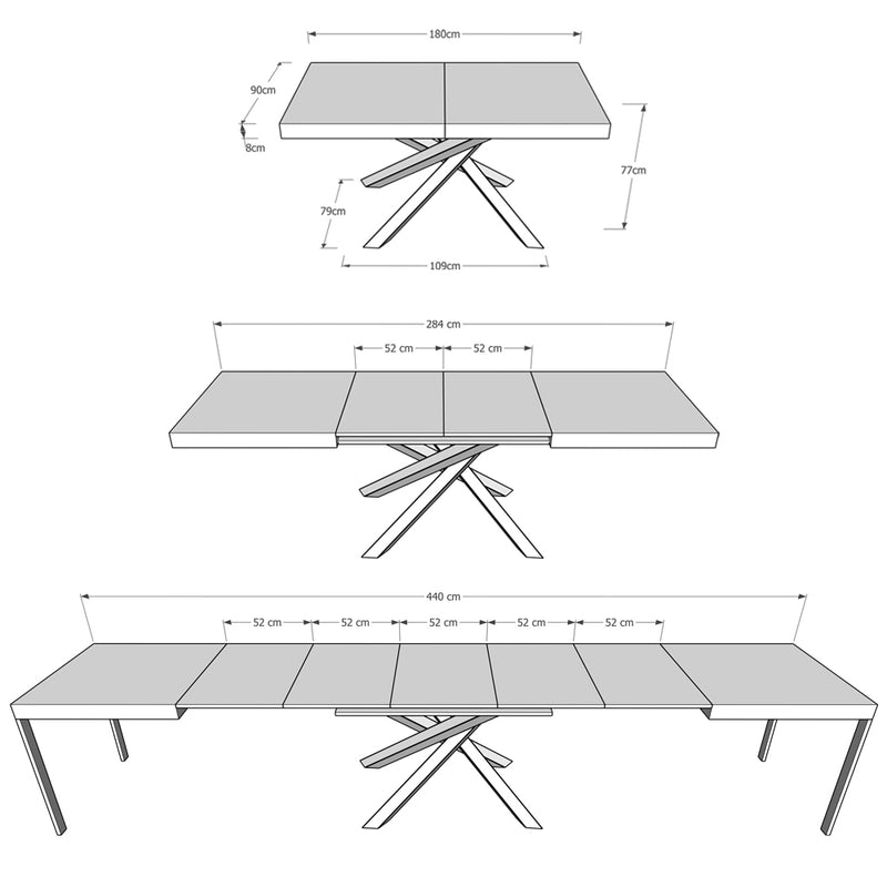 Tavolo Allungabile 180-440x90x77 cm Volantis Cashmere Telaio Antracite -7