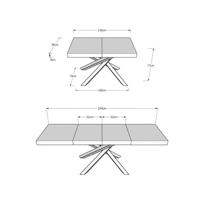 Tavolo Allungabile 120-224x90x77 cm Volantis Premium Tortora Telaio Antracite -6