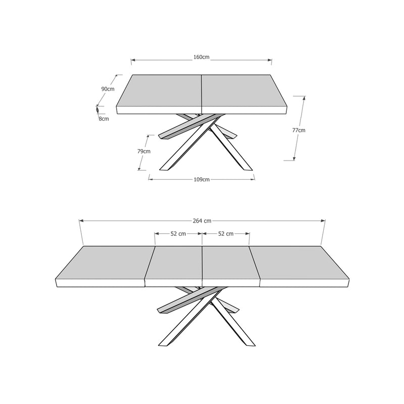 Tavolo Allungabile 160-264x90x77 cm Volantis Premium Cashmere Telaio Antracite -6