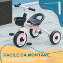 Triciclo per Bambini 70,5x50x58 cm con Seduta Regolabile e Campanello Rosa  -7