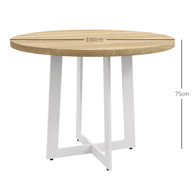 Tavolo da Pranzo Rotondo Moderno per 4 Persone Ø100x75 cm in MDF e Acciaio colore Legno Naturale e Bianco-3