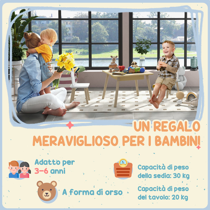 Set Tavolino Multifunzione e 2 Sedie per Bambini Orsetto Colore Legno    -5