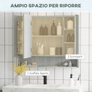 Armadietto a Specchio per Bagno con Ripiani Regolabili 3 Porte e Mensola 90x15x75 cm Grigio   -4