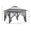 Gazebo Pieghevole con Prese d'Aria e Zanzariere 3,6x3,6m in Acciaio e Tessuto Oxford Grigio-3