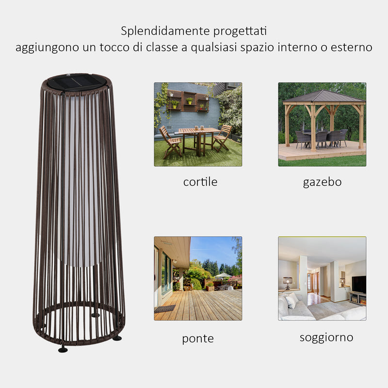 Lanterna Solare da Giardino con Luce LED in Rattan e Metallo  Ø21.5x61cm Marrone-7