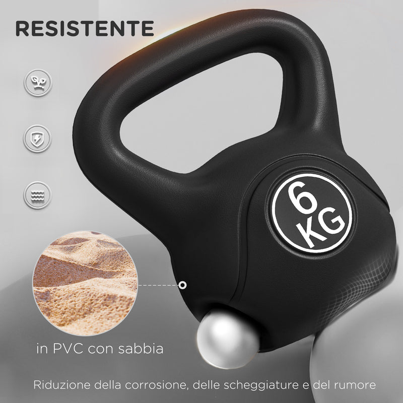 Kettlebell per Allenamento 6 kg in Plastica e Sabbia Nero  -5