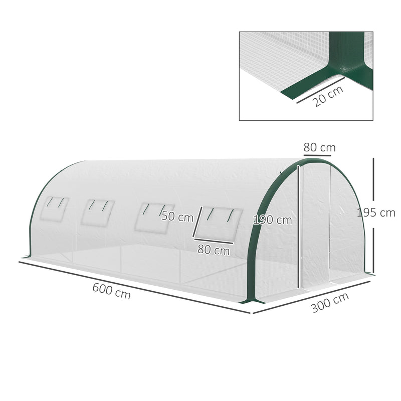 Serra a Tunnel 2 Ingressi 8 Finestre 6x3 m in PE Poliestere e Acciaio Zincato Bianco e Verde-3