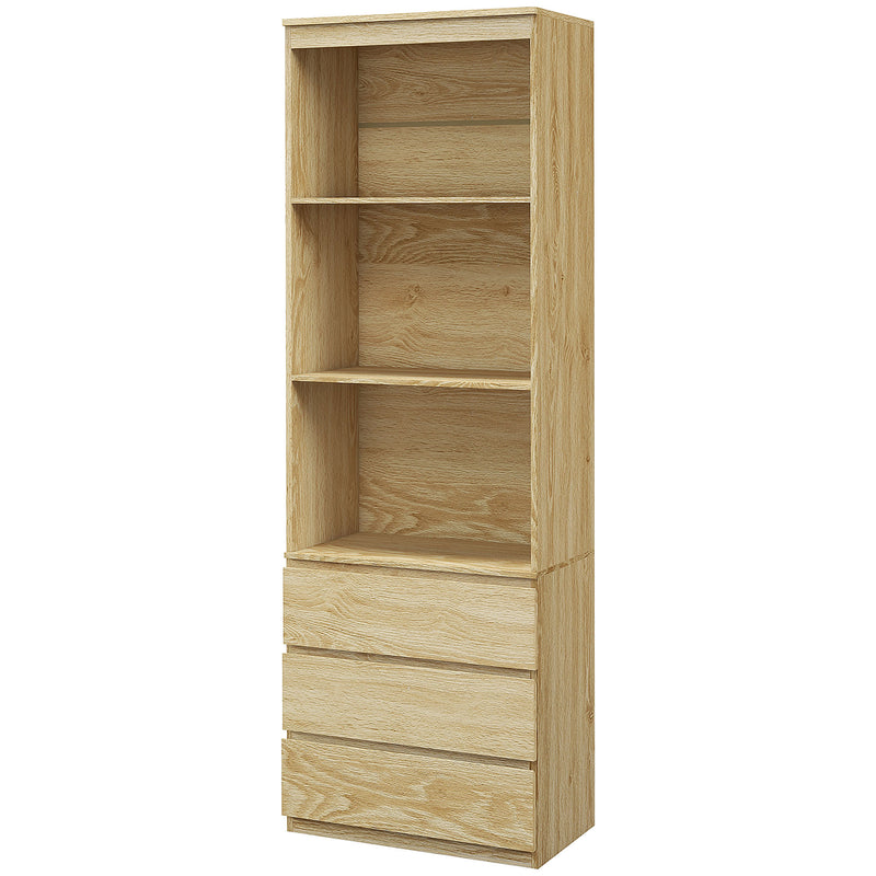 Mobile Libreria con 3 Ripiani e 3 Cassetti 60x35x180 cm in Legno Rovere-1