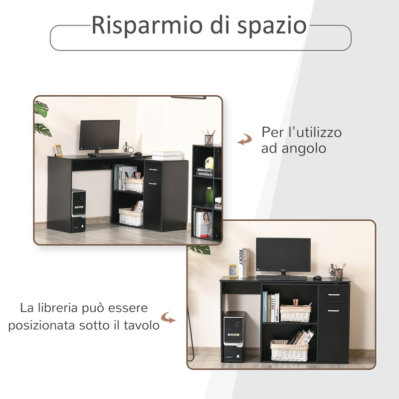 Scrivania Angolare da Ufficio 2 Cassetti e 2 Ripiani 117x82x74 cm in Legno Nero -4