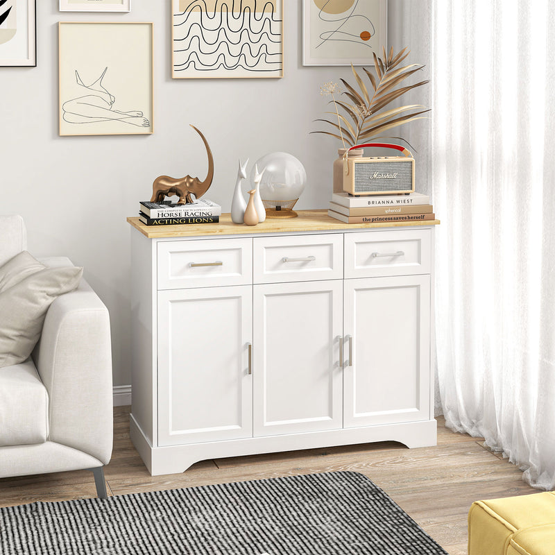 Credenza Moderna 3 Cassetti e 3 Ante 101x39x82 cm in MDF e Truciolato Bianco-2