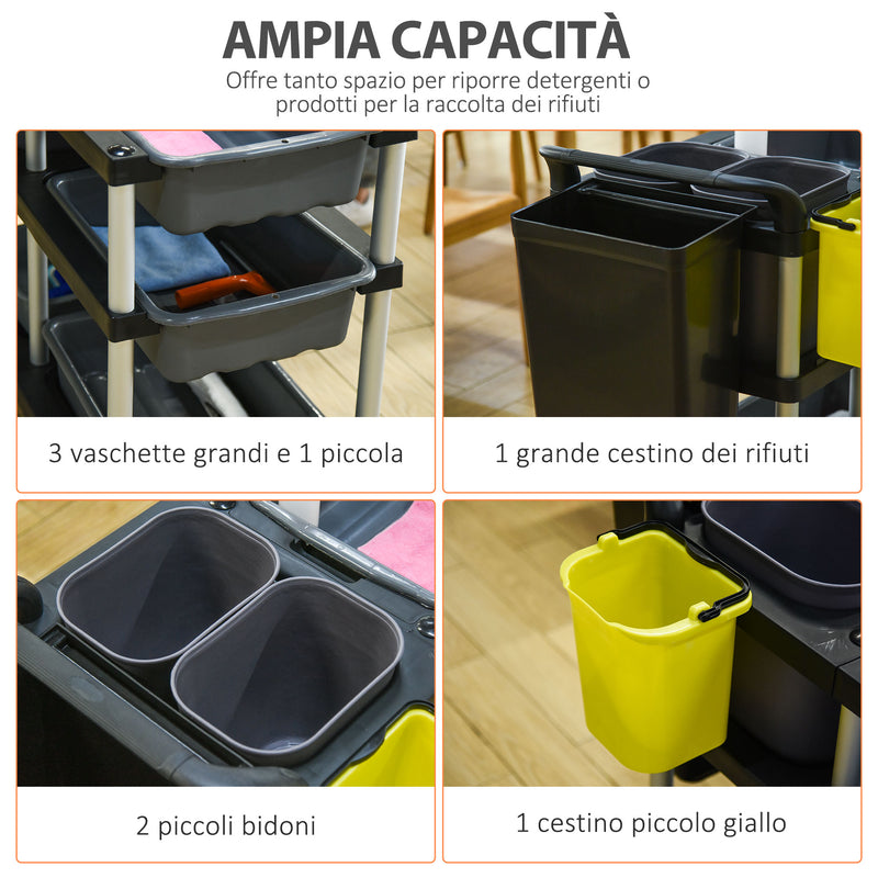 Carrello Pulizie Professionale 3 Livelli 110x50x92 cm in Plastica e Alluminio Grigio-6