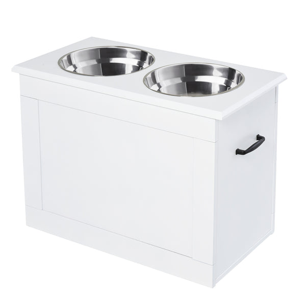 Ciotole per Cani Grandi Rialzate 60x30x41 cm in Acciaio Inox e MDF Bianco sconto