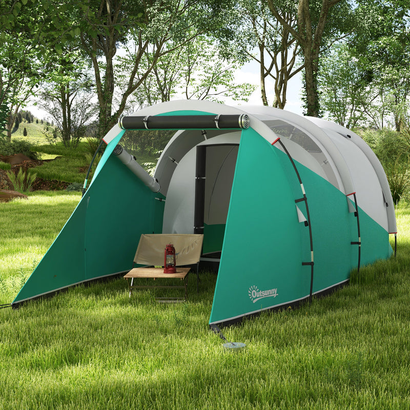 Tenda da Campeggio 2-4 Posti Impermeabile a Tunnel con Borsa di Trasporto 460x260x190 cm in Poliestere Verde-2