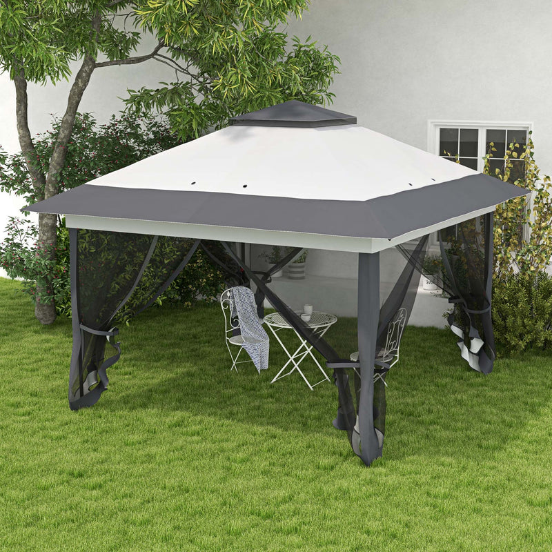 Gazebo Pieghevole con Prese d'Aria e Zanzariere 3,6x3,6m in Acciaio e Tessuto Oxford Grigio-9