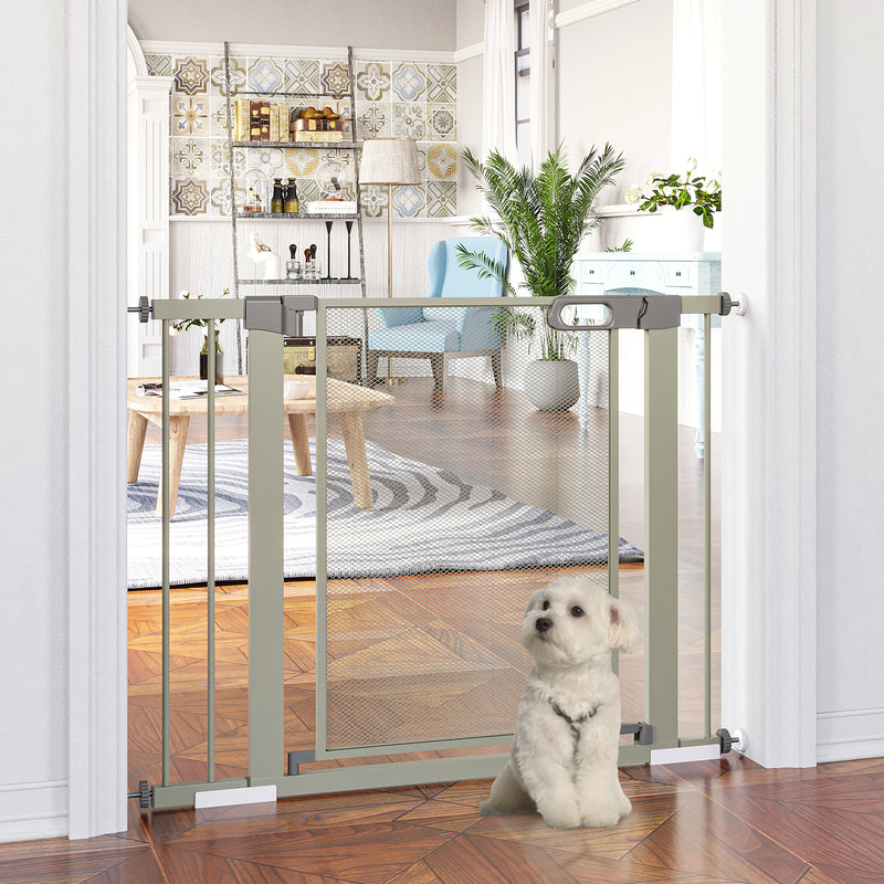 Cancelletto di Sicurezza per Cani Estensibile con Chiusura Automatica 75-103x76 cm Grigio -2