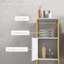 Mobile Bagno con Ripiano Aperto e Anta con Apertura a Pressione 33x33x80 cm in Bambù e MDF Bianco-4