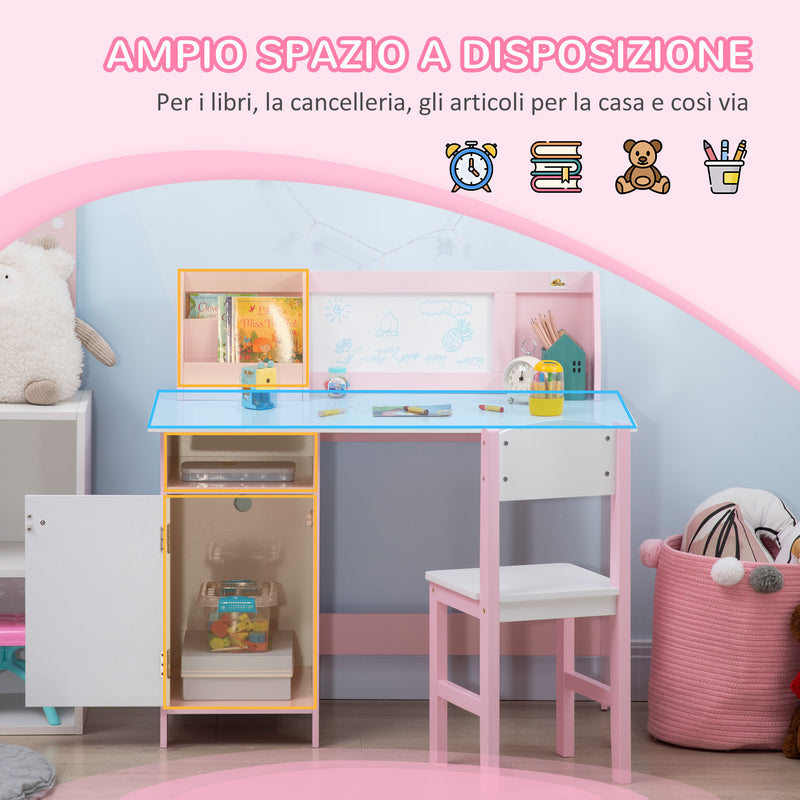 Banco Scuola per Bambini con Sedia in Legno Bianco e Rosa  -4