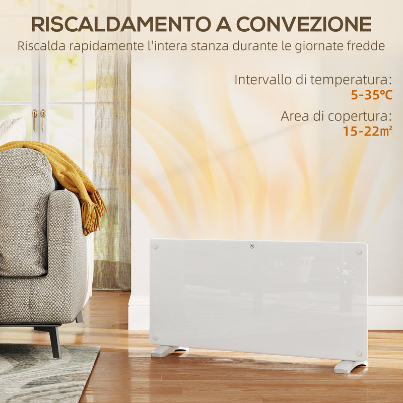 Riscaldatore a Convezione 2000W da Pavimento o a Parete con Telecomando e Timer Bianco -5