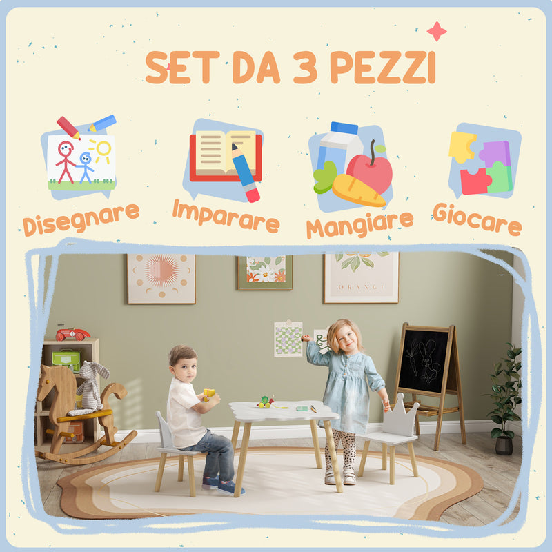 Set Tavolo con 2 Sedie per Bambini Corona Bianco  -4