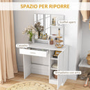 Consolle Trucco 90x38x138 cm con Specchio Cassetto e Mobiletto in Truciolato Bianco   -4