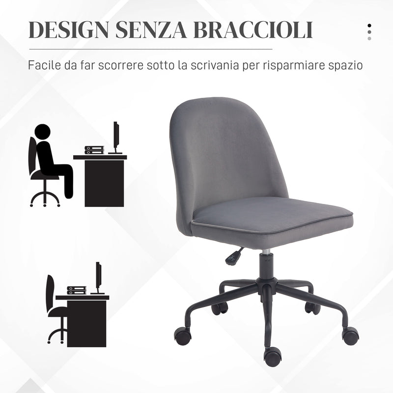 Sedia Poltrona Operativa da Ufficio con Funzione Dondolo 52x52x80-88 cm in Tessuto Vellutato Grigio-6