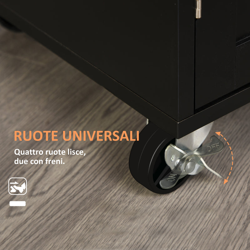 Carrello da Cucina 83x45x91,5 cm con Cassetto e Armadietto 2 Ante Ruote e Barra Laterale Nero-5