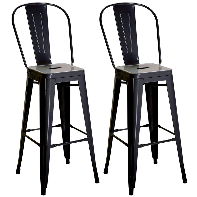 Set 2 Sgabelli da Bar Stile Industriale Schienale Rimovibile 44x49x116 cm in Metallo Nero-1