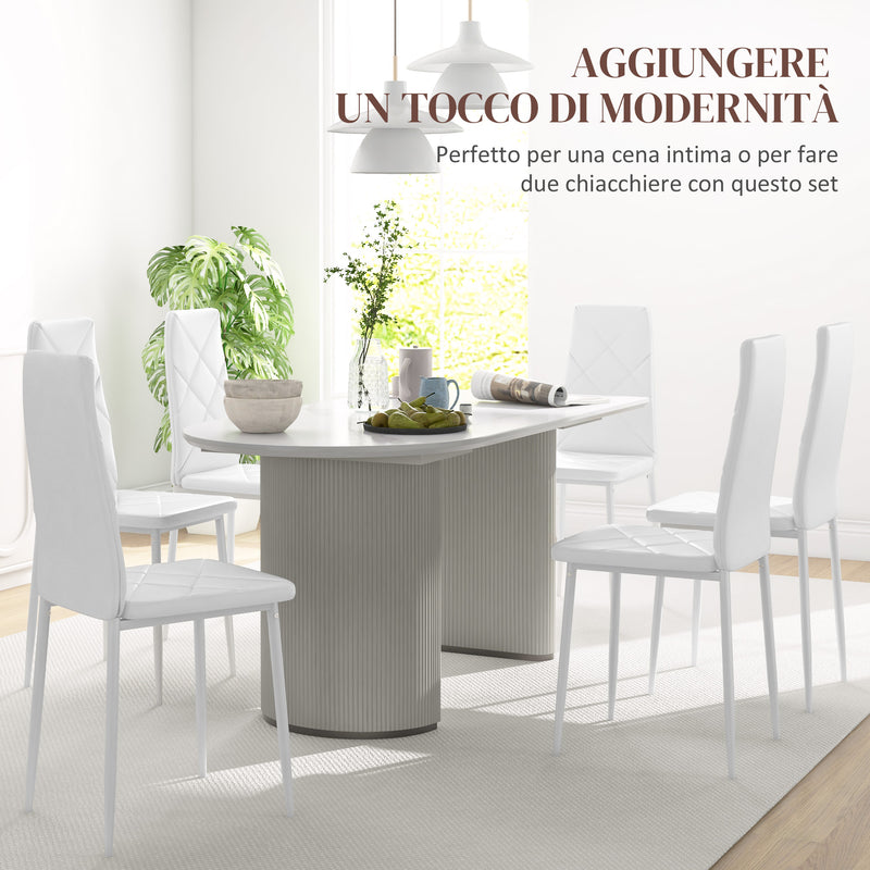 Set 6 Sedie da Pranzo Moderne Schienale Alto Cuciture a Diamante 41x50x97 cm Bianco  -4