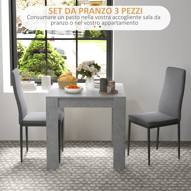 Set da Pranzo Tavolo e 2 Sedie Imbottite in Pelle PU Grigio   -4