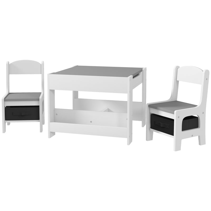 Set Tavolino per Bambini e 2 Sedie Piano del Tavolo 2 in 1 con Lavagna e Contenitori Grigio-1