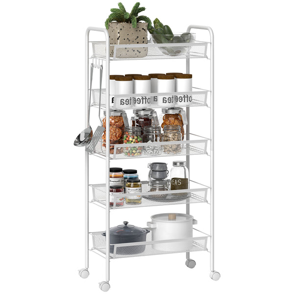 Carrello da Cucina Salvaspazio 5 Livelli con Cestini a Rete in Acciaio 45x26,5x106 cm Bianco acquista