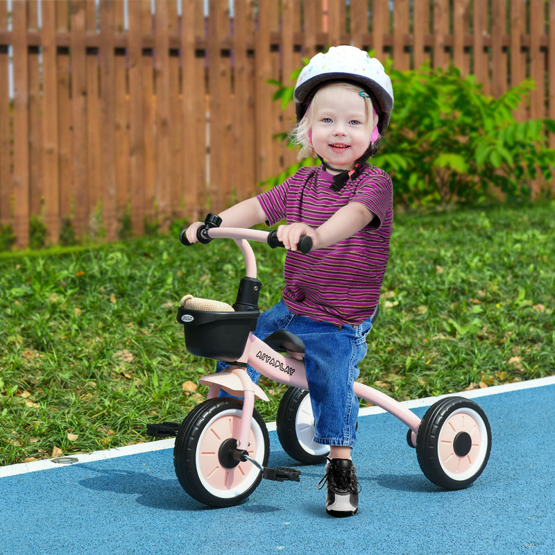 Triciclo per Bambini 70,5x50x58 cm con Seduta Regolabile e Campanello Rosa  -2