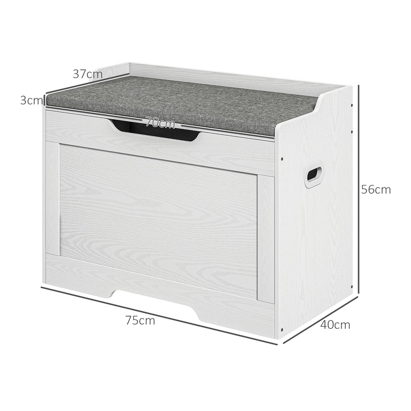 Panca Contenitore in Legno con Cuscino in Tessuto 103L 75x40x56cm Bianco -3