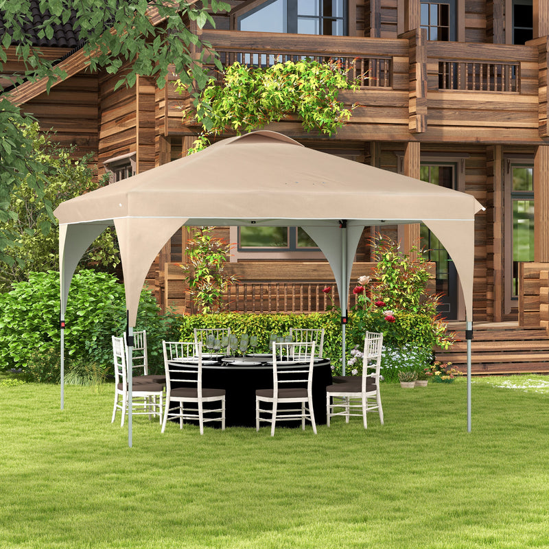 Gazebo da Giardino 3x3 m Pieghevole con Altezza Regolabile e Borsa di Trasporto con Ruote Beige-2