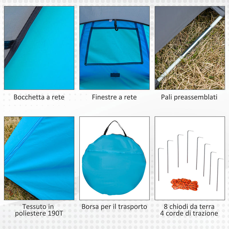 Tenda da Campeggio a Cupola con 2 Finestre e Design Pop-Up a Igloo 220x108x110 cm in Poliestere Blu-6
