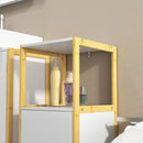 Mobile Bagno con Ripiano Aperto e Anta con Apertura a Pressione 33x33x80 cm in Bambù e MDF Bianco-8