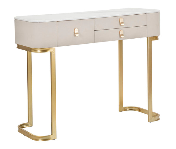 Console Fissa 3 Cassetti Beauty 100x80x40 cm in Legno MDF e Metallo Crema/Oro-1