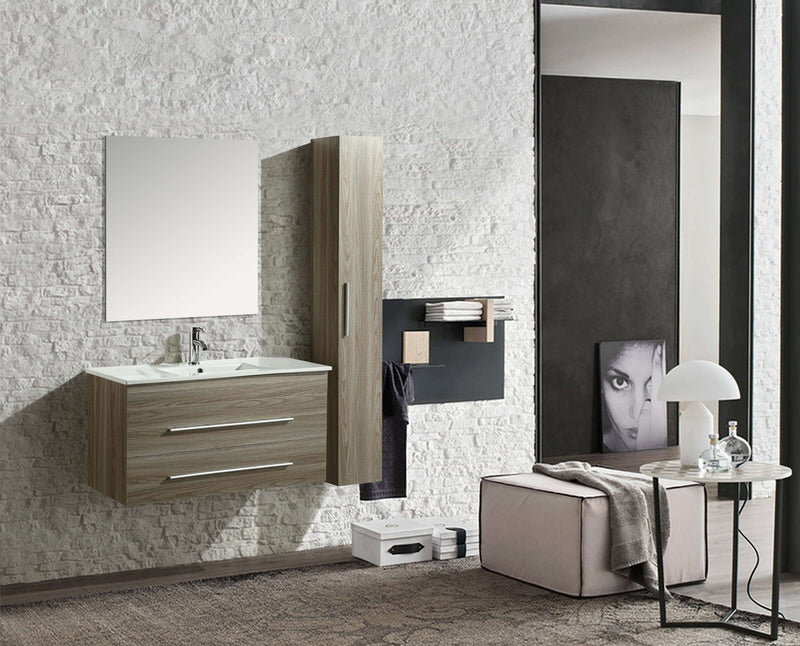 Mobile Bagno 100 cm Rovere Sospeso 2 Ante per Lavabo da Appoggio