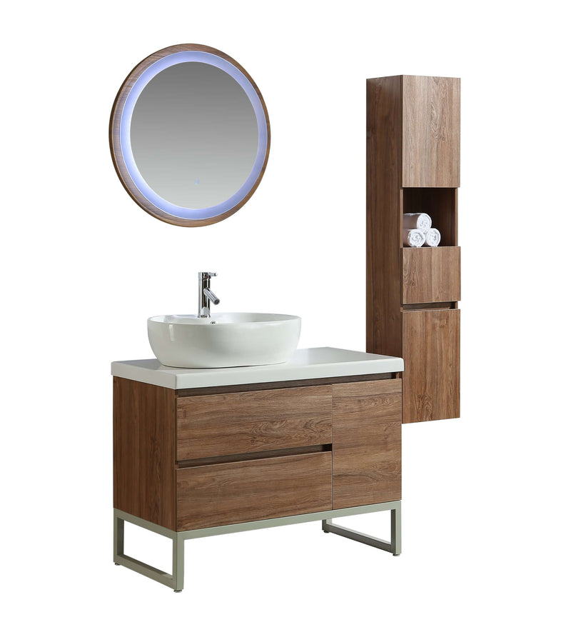 Mobile Bagno 100 cm Lavabo Specchio e 1 Pensile Vorich Paris Rovere-3