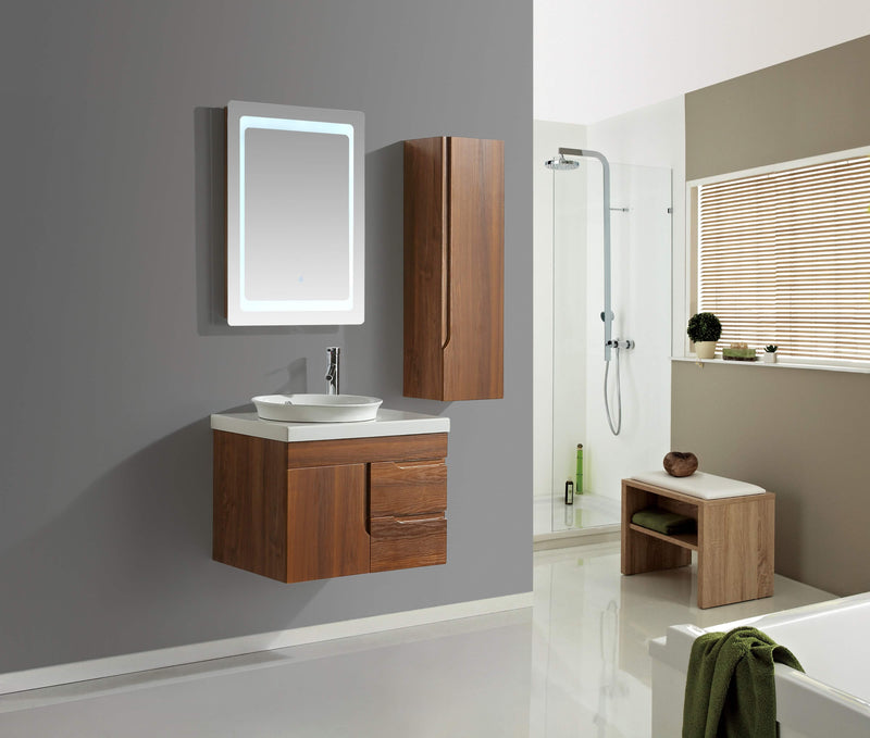 Mobile Bagno Sospeso 70 cm Lavabo Specchio e 1 Pensile Vorich Las Vegas Rovere-2