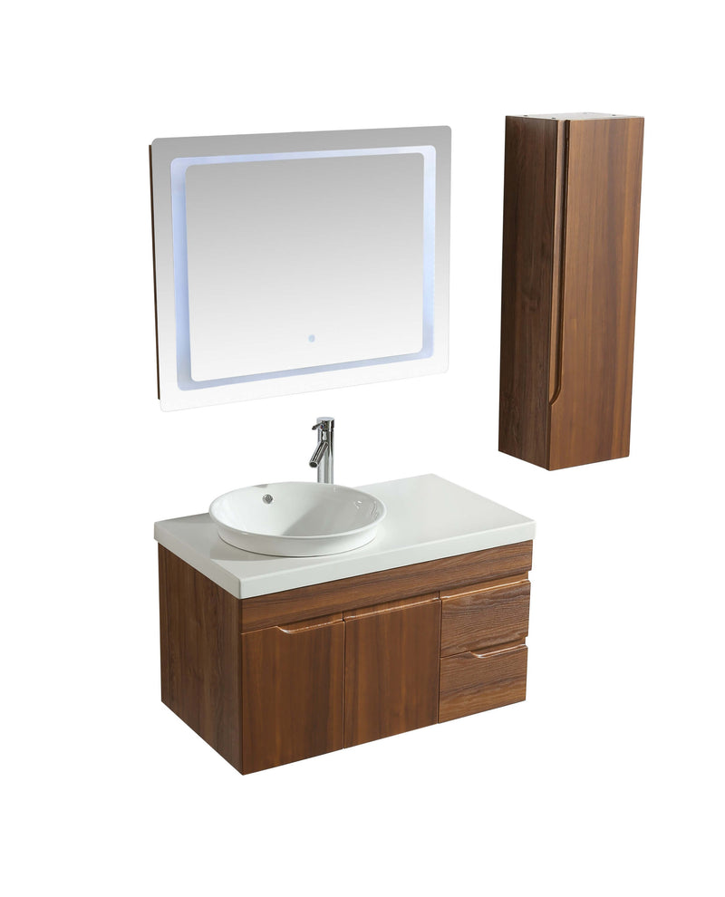 Mobile Bagno Sospeso 90 cm Lavabo Specchio e 1 Pensile Vorich Las Vegas Rovere-1