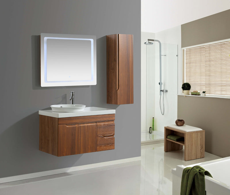 Mobile Bagno Sospeso 90 cm Lavabo Specchio e 1 Pensile Vorich Las Vegas Rovere-3