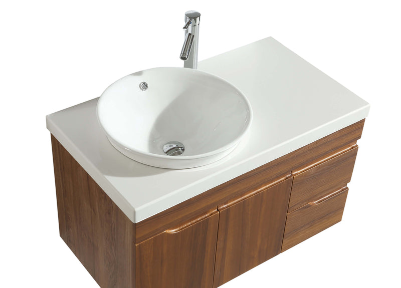 Mobile Bagno Sospeso 90 cm Lavabo Specchio e 1 Pensile Vorich Las Vegas Rovere-5