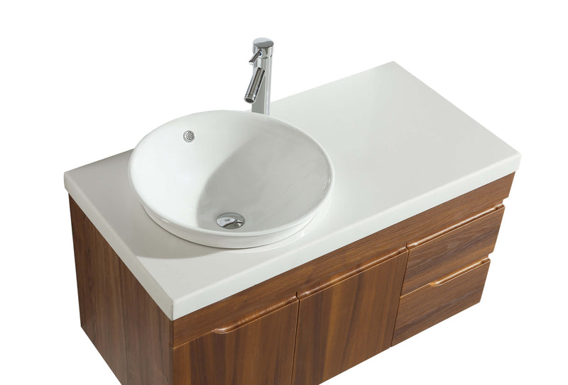 Mobile Bagno Sospeso 100 cm Lavabo Specchio e 1 Pensile Vorich Las Vegas Rovere-5